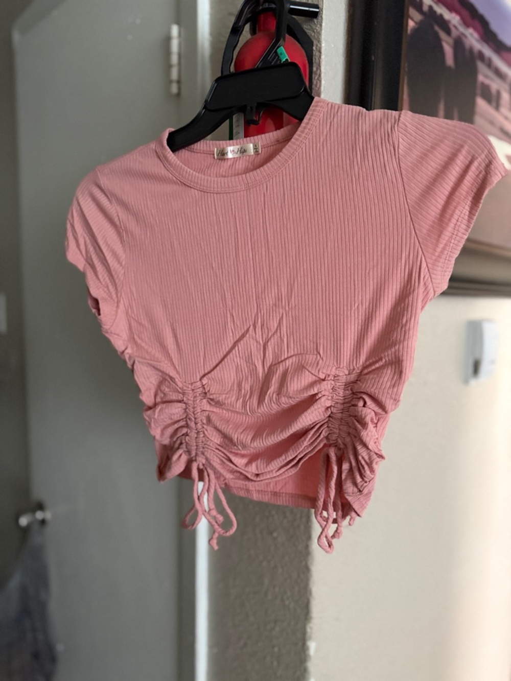 Vici Pink Ribbed Ruched Crop Top - Picture 4 of 5